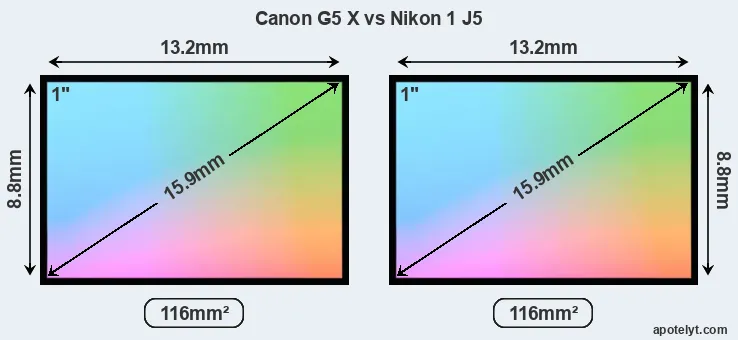 Canon G5 X and Nikon 1 J5 sensor measures