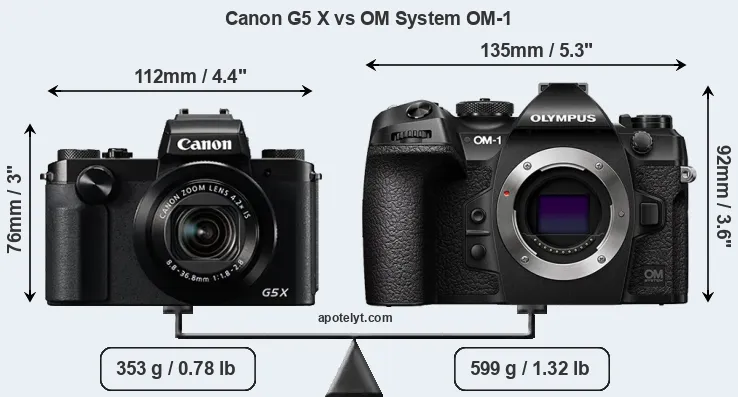 Size Canon G5 X vs OM System OM-1