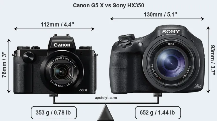 Size Canon G5 X vs Sony HX350