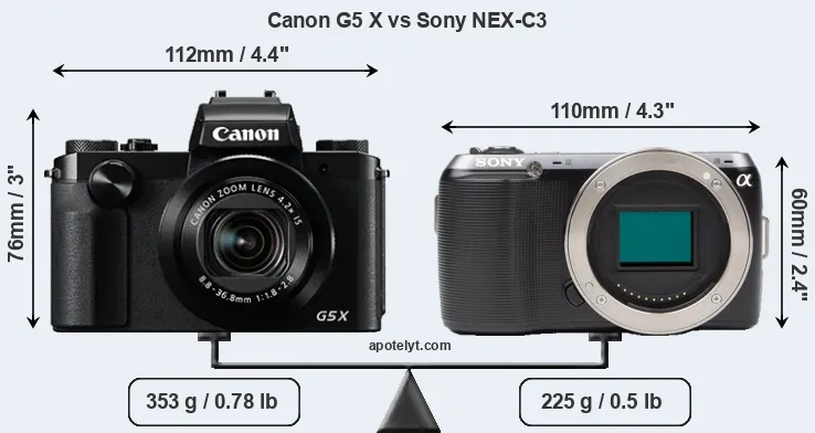 Size Canon G5 X vs Sony NEX-C3
