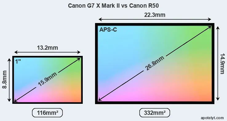 Canon G7 X Mark II and Canon R50 sensor measures