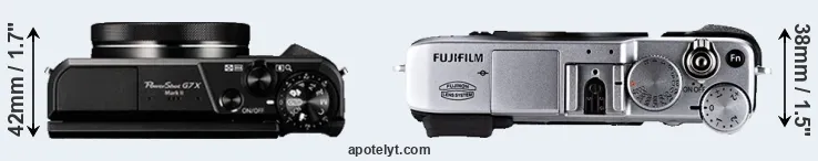 Compare G7X Mark II versus X-E1 top