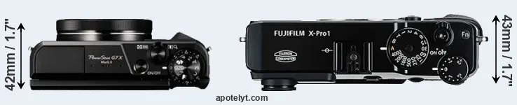 Compare G7X Mark II versus X-Pro1 top