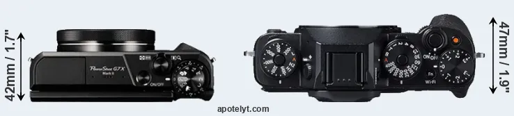 Compare G7X Mark II versus X-T1 top
