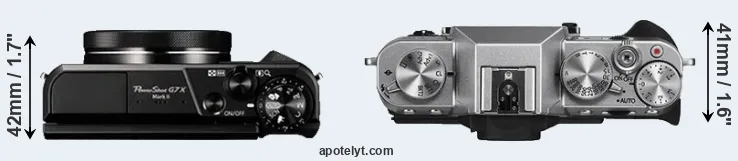 Compare G7X Mark II versus X-T10 top