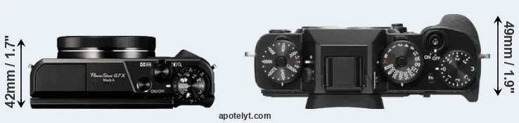 Compare G7X Mark II versus X-T2 top