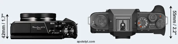 Compare G7X Mark II versus X-T200 top