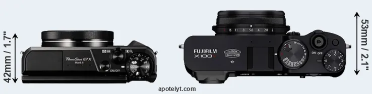 Compare G7X Mark II versus X100V top