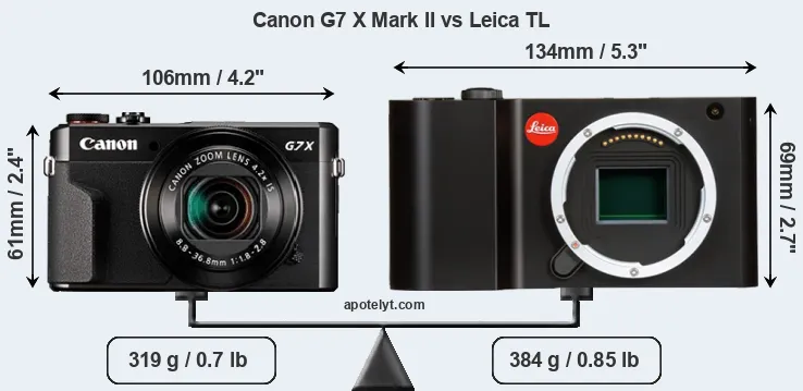 Size Canon G7 X Mark II vs Leica TL