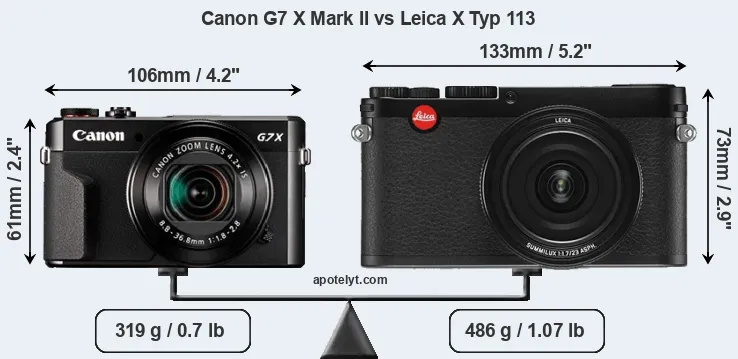 Size Canon G7 X Mark II vs Leica X Typ 113