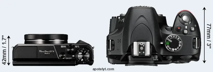Compare G7X Mark II versus D3200 top
