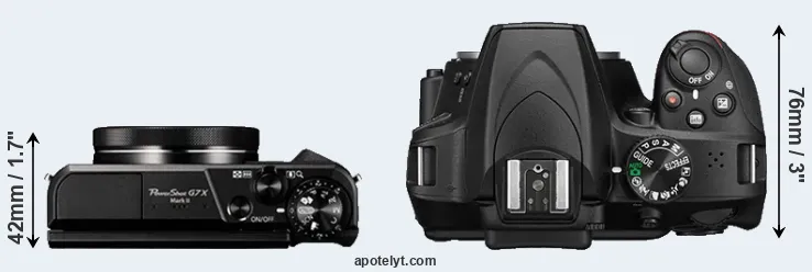 Compare G7X Mark II versus D3400 top