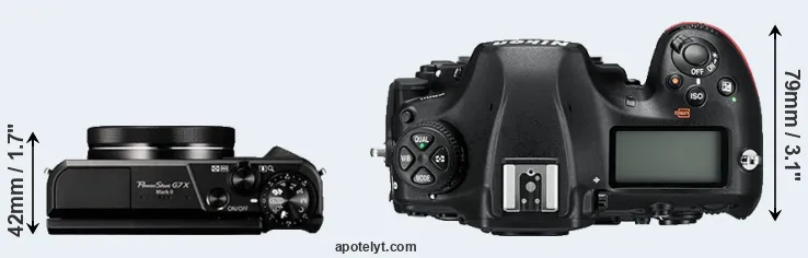 Compare G7X Mark II versus D850 top