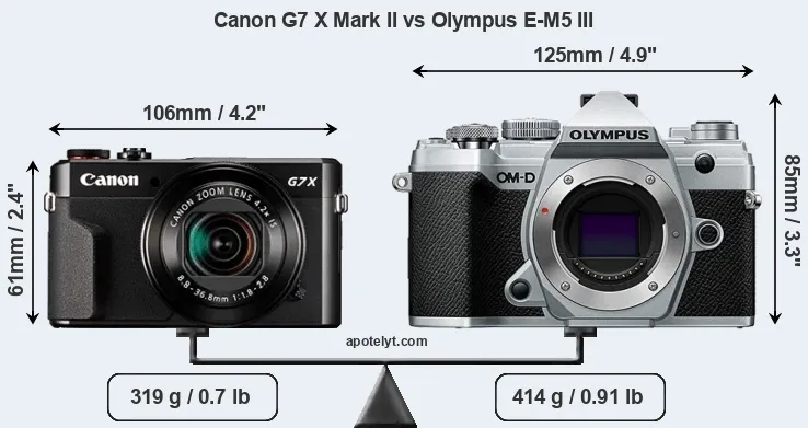 Size Canon G7 X Mark II vs Olympus E-M5 III