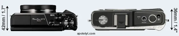 Compare G7X Mark II versus E-P2 top