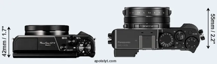 Compare G7X Mark II versus LX100 top