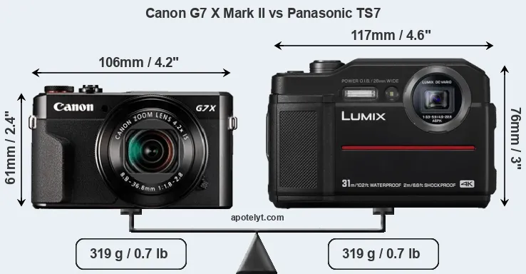 Size Canon G7 X Mark II vs Panasonic TS7