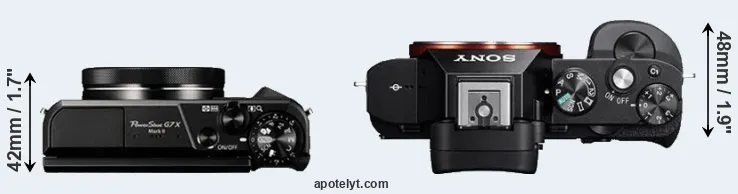 Compare G7X Mark II versus A7 top