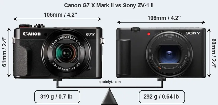Size Canon G7 X Mark II vs Sony ZV-1 II
