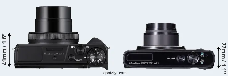 Compare G7X Mark III versus SX610 top