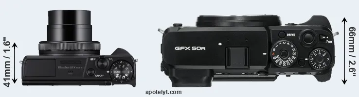 Compare G7X Mark III versus GFX 50R top