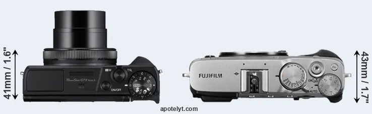 Compare G7X Mark III versus X-E3 top