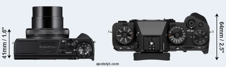 Compare G7X Mark III versus X-T5 top