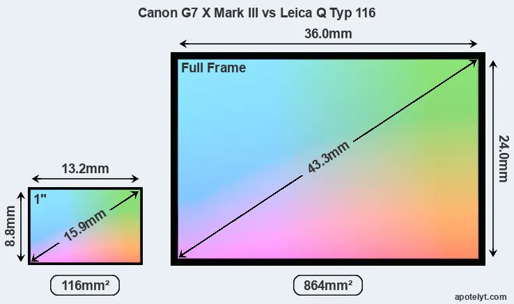Canon G7 X Mark III and Leica Q Typ 116 sensor measures