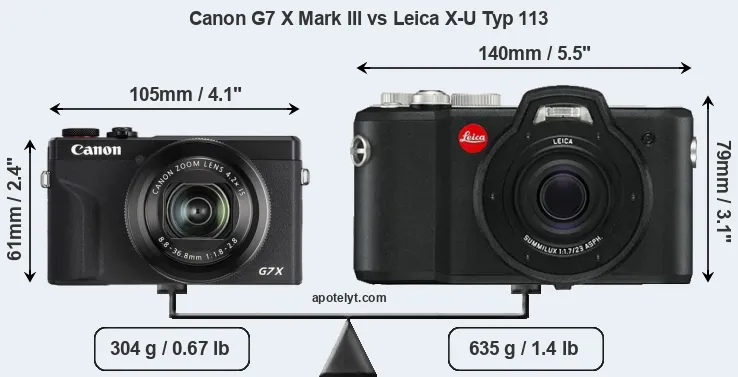 Size Canon G7 X Mark III vs Leica X-U Typ 113