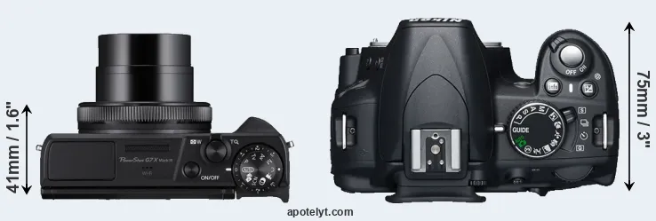 Compare G7X Mark III versus D3100 top