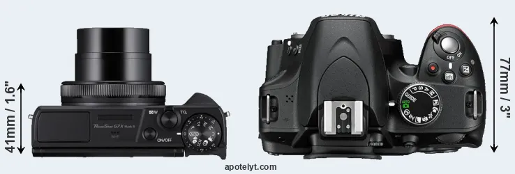 Compare G7X Mark III versus D3200 top