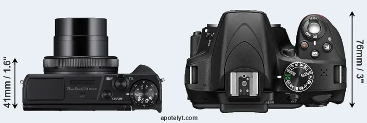 Compare G7X Mark III versus D3300 top