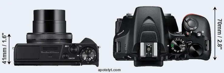 Compare G7X Mark III versus D3500 top