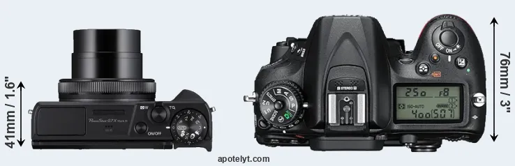 Compare G7X Mark III versus D7200 top