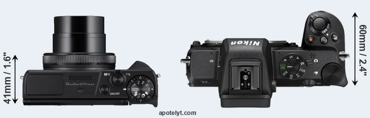 Compare G7X Mark III versus Z50 top