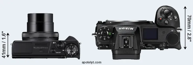 Compare G7X Mark III versus Z7 II top