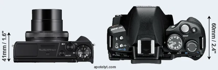 Compare G7X Mark III versus E-600 top