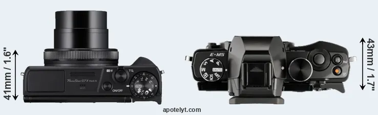 Compare G7X Mark III versus E-M5 top