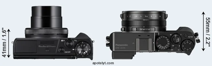 Compare G7X Mark III versus LX100 top