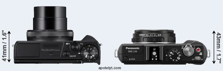 Compare G7X Mark III versus LX5 top