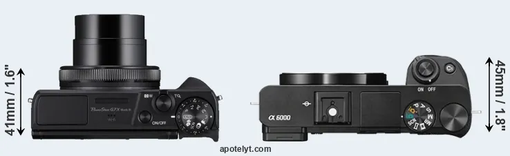 Compare G7X Mark III versus A6000 top
