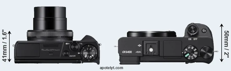 Compare G7X Mark III versus A6400 top