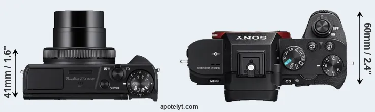 Compare G7X Mark III versus A7 II top