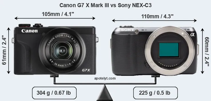 Size Canon G7 X Mark III vs Sony NEX-C3