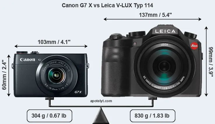 Size Canon G7 X vs Leica V-LUX Typ 114