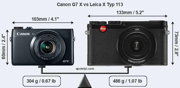 Size Canon G7 X vs Leica X Typ 113