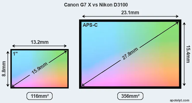 Canon G7 X and Nikon D3100 sensor measures