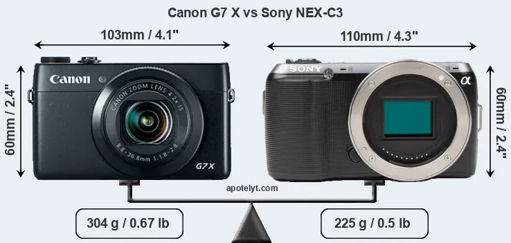 Size Canon G7 X vs Sony NEX-C3