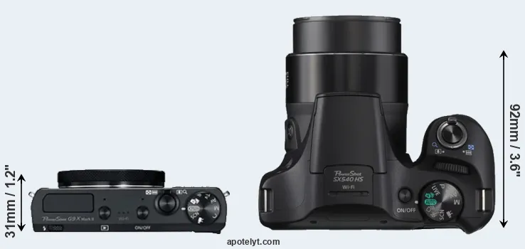 Compare G9X Mark II versus SX540 top