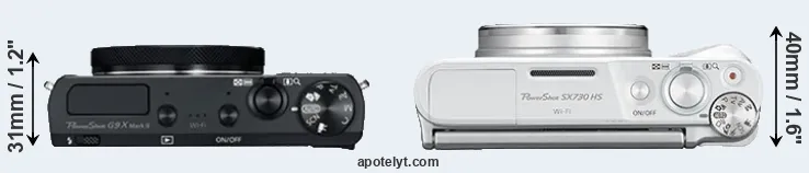 Compare G9X Mark II versus SX730 top